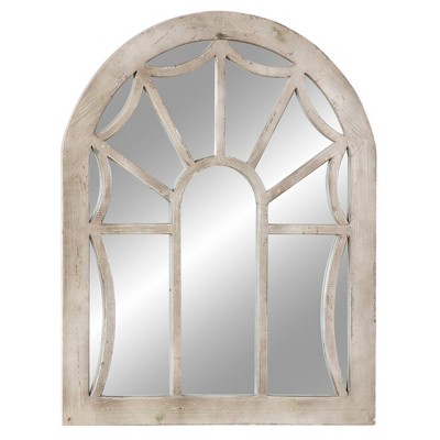 Cream Wood Arched Full Length Window Pane Mirror