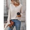 Women's Waffle Knit Striped Sweater, Long Sleeve Notch Neck Casual Top for Fall & Winter Layering - 4 of 4