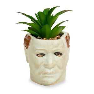 Silver Buffalo Halloween Michael Myers 3-Inch Ceramic Mini Planter With Artificial Succulent - 1 of 4