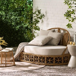 60" Boho Style Patio Sofa with Wicker Frame and Water-Resistant Cushions, Curved Back Outdoor Daybed for Backyard or Poolside-3irtyhousy - 1 of 4