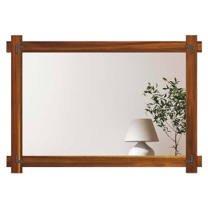 Costway 30 x 20/35 x 24/40 x 28.5 Inch Shatterproof Wall Mirror with Acacia Wood Frame & Vintage Rivet Design - 1 of 4