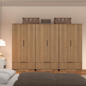 Brafabhome 64" Fluted Armoire Wardrobe Closet with 3 Drawers, 6 Doors Wooden Wardrobe Cabinet with Adjustable Shelf, Modern Armoires for Clothes Coats - 1 of 4