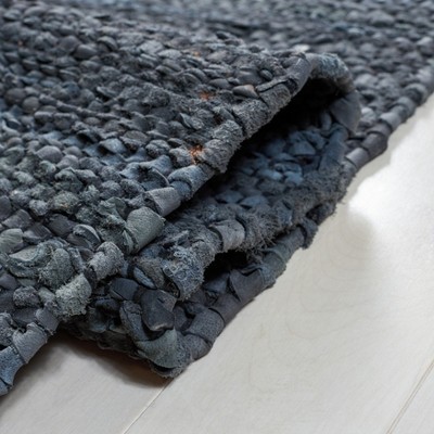 Chic Blue and Beige Handwoven Leather 4' x 6' Area Rug