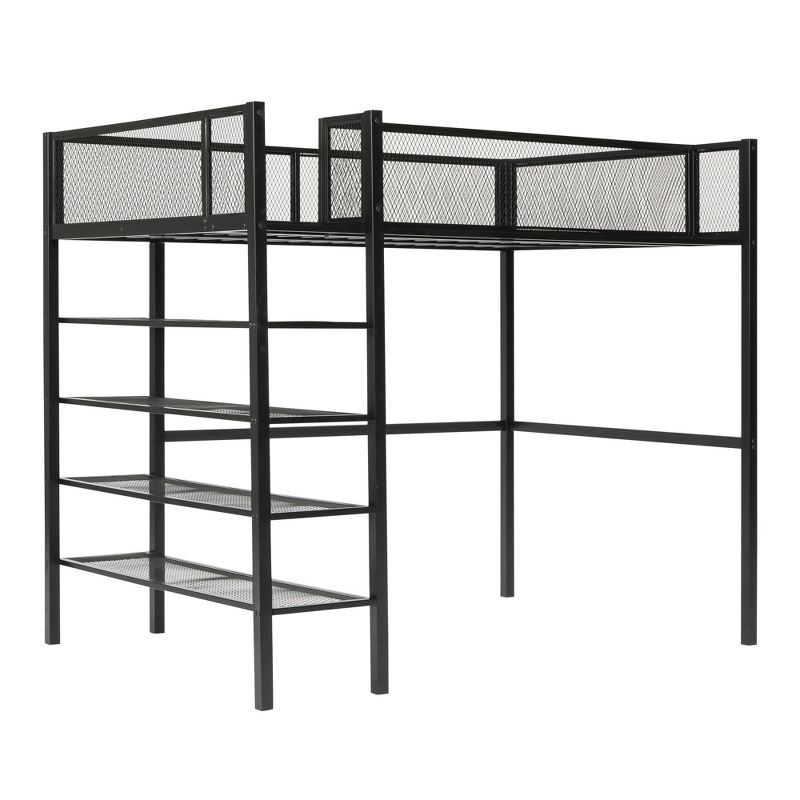 Metal Twin Size Loft Bed with 4 Shelves and Storage - ModernLuxe, 4 of 11