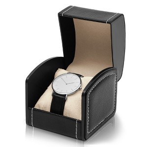Juvale Single Grid Wrist Watch Box with Pillow (Black, Faux Leather) - 1 of 4