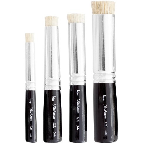 Set of 4 Stencil Brushes, Size 2 to 10, long handle, bristle brush