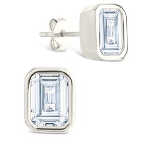 SHINE by Sterling Forever Sterling Silver Emerald Cut Bezel Set Stud Earrings - 1 of 4