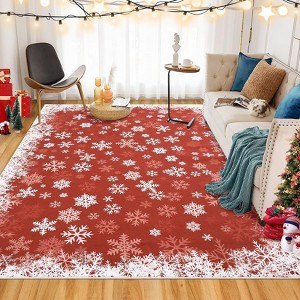 Christmas Washable Rug, Non Slip Area Rug, Low Pile Snowflake Soft Carpet for Living Room, Bedroom, Nursery, Holiday Decor - 1 of 4