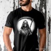 Grim Reaper Spooky Portrait T-Shirt, Horror Villain Theme Halloween Tee Black 3XL - 4 of 4