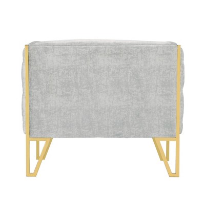 Gray Velvet Barrel Accent Chair with Gold Metal Legs