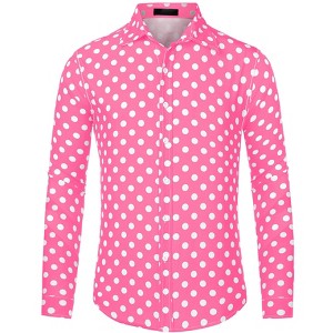Lars Amadeus Men's Button Down Long Sleeves Casual Polka Dots Print Shirts - 1 of 4