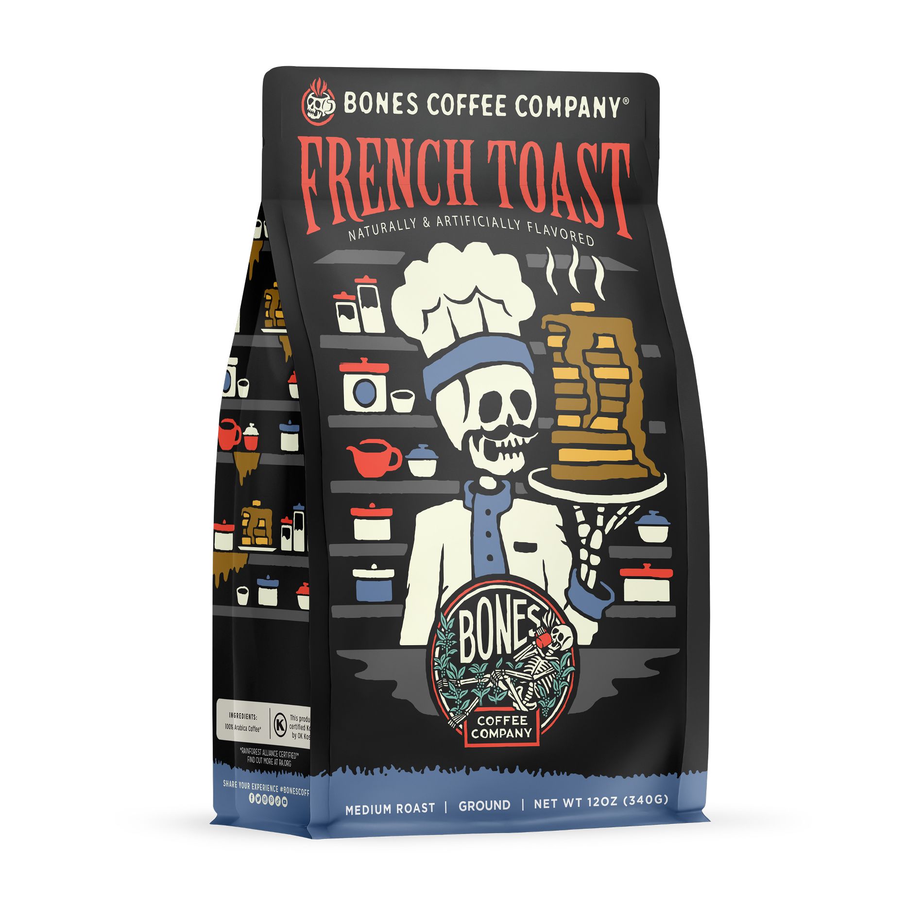 French Toast Medium Roast, Ground Coffee, Whole Bean Coffee, or Keurig K-Cup Coffe Pods, Bones Coffee Company, 12 oz & 12 ct
