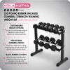 HolaHatha 10, 15, 20, 25, and 35 Pound Rubber Encased Hexagon Non Slip Dumbbell Weight Set with Rack for Various Strength Training Workouts, Black - 3 of 4
