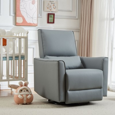 360° Swivel Rocking Recliner Chair, Glider Rocking Chair, Upholstered Faux Leather Recliner, Manual Recliner Chair with Lumbar Support