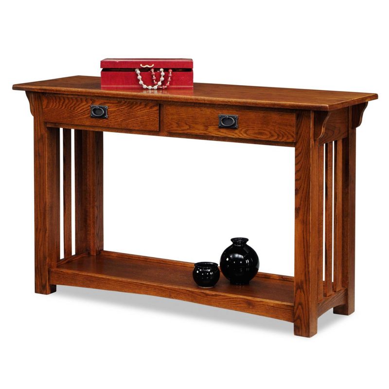 Mission Console Table with Drawers And Shelf Medium Oak - Leick Home, 1 of 12