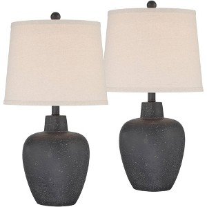 360 Lighting Romeo 23 1/2" High Jar Small Modern Coastal Accent Table Lamps Set of 2 Stone Gray Finish Beige Shade Living Room Bedroom Bedside - 1 of 4