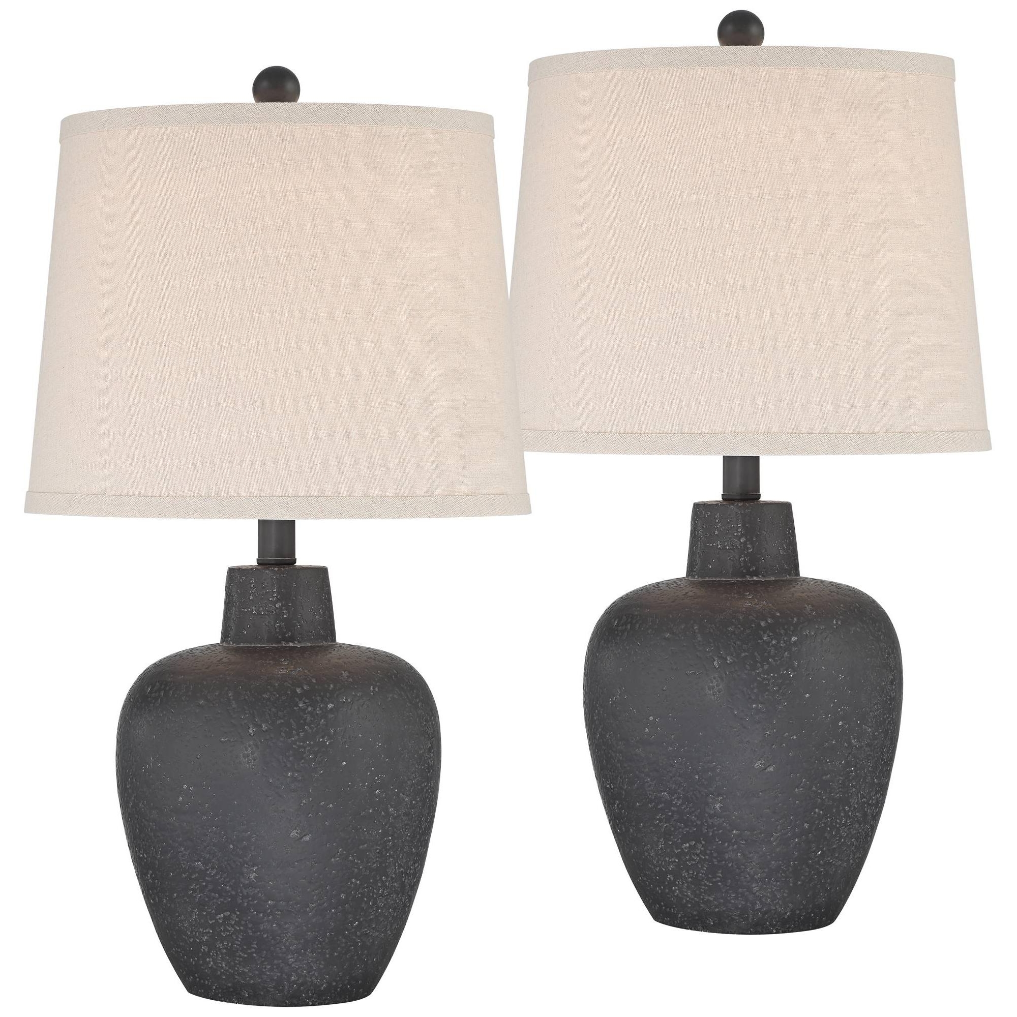 360 Lighting Romeo 23 1/2" High Jar Small Modern Coastal Accent Table Lamps Set of 2 Stone Gray Finish Beige Shade Living Room Bedroom Bedside