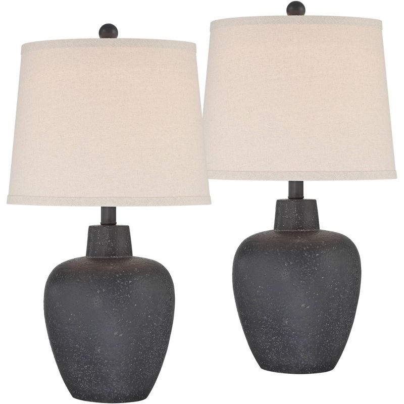 360 Lighting Romeo 23 1/2" High Jar Small Modern Coastal Accent Table Lamps Set of 2 Stone Gray Finish Beige Shade Living Room Bedroom Bedside, 1 of 10