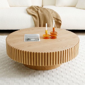 NicBex Round Fluted Coffee Table for Living Room,Modern Handcraft Drum Center Table,Circle Wooden End Table - 1 of 4
