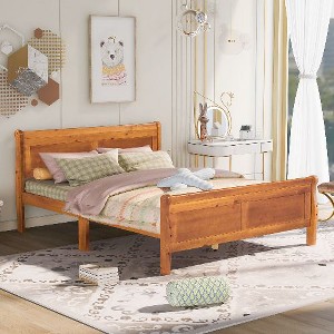 CAVINAS Solid Wood Sleigh Platform Bed Frame, Minimalist Twin Size Bed Frame with Hollow Headboard & Footboard, No Box Spring Needed - 1 of 4