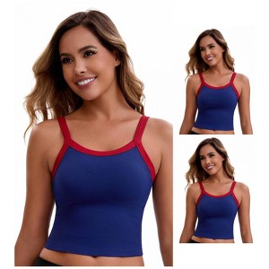 INSPIRE CHIC Women's 3 Packs Spaghetti Strap Camisole Sleeveless Contrast Color Cropped Tank Top - 1 of 4