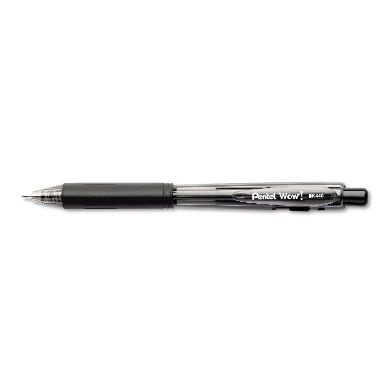 Pentel WOW! Retractable Ballpoint Pen 1mm Black Barrel/Ink Dozen BK440A, 1 of 3