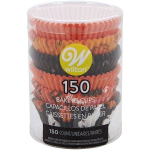 Wilton 150pk Paper Baking Cups: Halloween Cupcake Liners, Muffin Cups, Orange/White/Black, Multicolored, 2.99" - 1 of 3