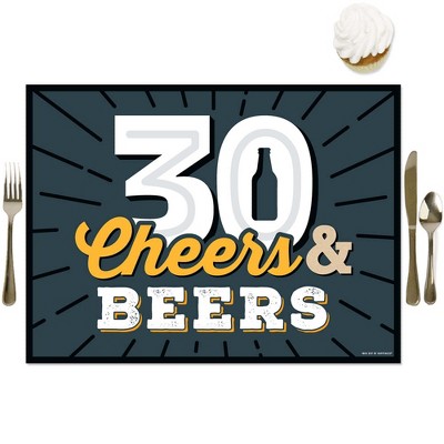 Big Dot of Happiness Cheers and Beers to 30 Years - Party Table Decorations - 30th Birthday Party Placemats - Set of 16