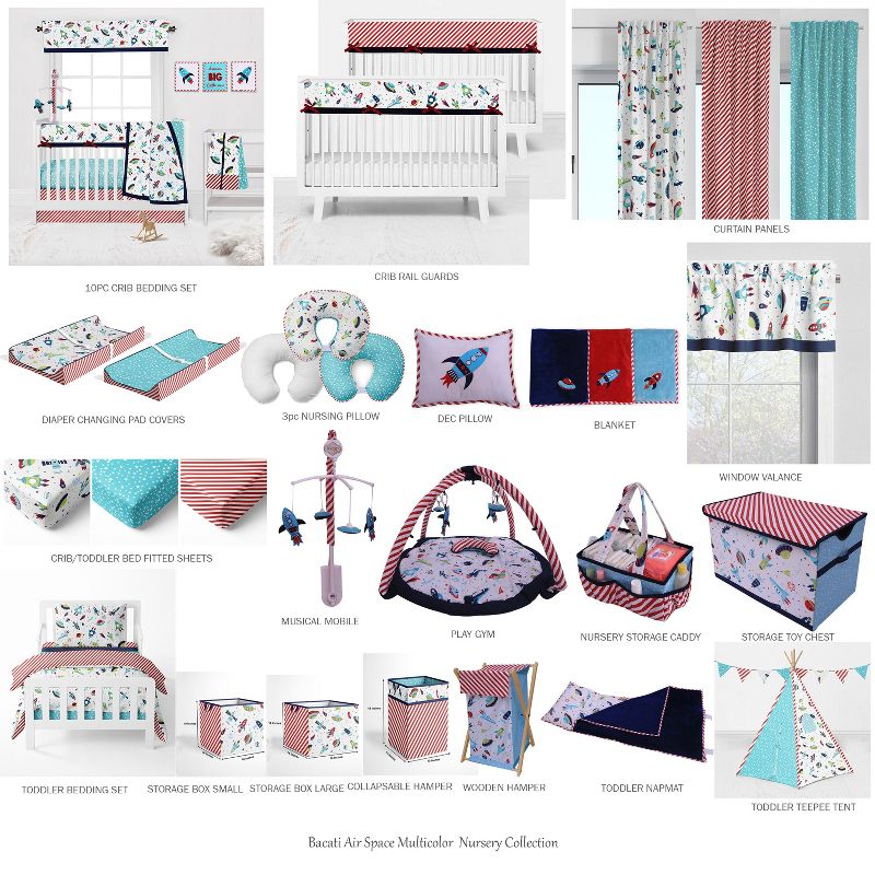 Bacati - Airspace Aqua Navy Green Red 10 pc Crib Bedding Set with 2 Crib Fitted Sheets, 3 of 12
