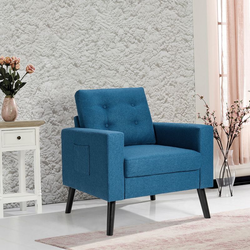 Modern Accent Armchair Upholstered Single Sofa Chair w/ 2-Side Pockets Navy\Beige\Grey, 2 of 13