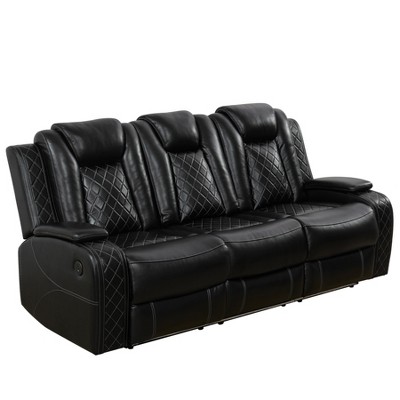 Tribesigns Breathable Leather Recliner Sofa Set with Adjustable Angle, Storage Buckets, Wireless Charger & LED Lighting,Black,for Living Room.