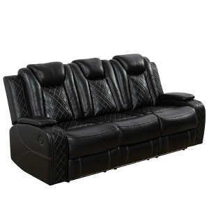 Tribesigns Breathable Leather Recliner Sofa Set with Adjustable Angle, Storage Buckets, Wireless Charger & LED Lighting,Black,for Living Room. - 1 of 1