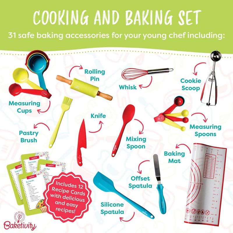 Baketivity 4 in 1 Kids Baking Mega Kit - Cake Pop Kit with Stand - Kids Apron and Chef Hat Set - Bake Away Kids Cookbook - Kids Cooking Real Utensils, 3 of 8