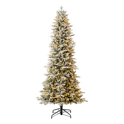 Evergreen Classics 7.5ft Pre-Lit Overlight Flocking Pine Artificial Holiday Tree with Warm White Dimmable Micro Dot LED Lights and Remote