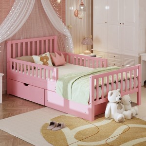 Merax Classic Solid Wood Platform Bed with Dual Guardrails & Two Underbed Storage Drawers - 1 of 4