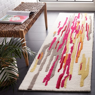 Ivory and Red Hand-Tufted Wool Runner Rug