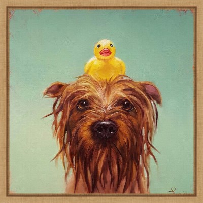 Amanti Art Bath Time (Dog and Duck) by Lucia Heffernan Canvas Wall Art Print Framed 16 x 16-in.
