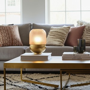 Glass Vase with Metal Base - Glam Textured Decorative Accent for Living Room, Bedroom & Office - 11" Pink - 1 of 4