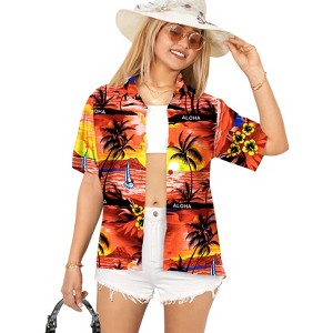 LA LEELA Button Down Shirt for Women Summer Beach Short Sleeve Tropical Vacation Hawaiian T-Shirt Coverup Dress Shirts Tops for Women - 1 of 4