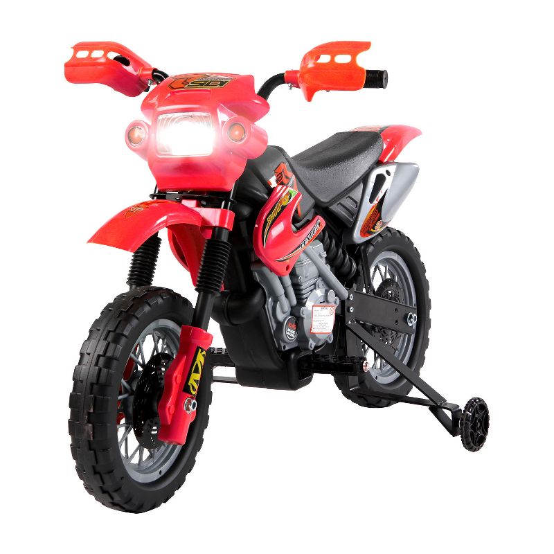 Aosom 6V Kids Motorcycle Dirt Bike Electric Battery-Powered Ride-On Toy Off-road Street Bike with Training Wheels Red, 5 of 9