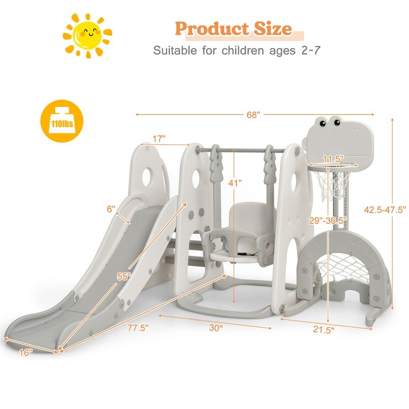 Costway 6 in 1 Toddler Slide and Swing Set Climber Playset w/ Ball Games White\Orange, 3 of 11