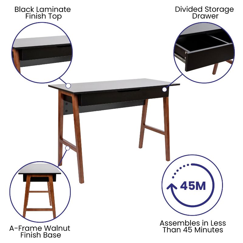 Emma and Oliver Home Office Writing Computer Desk with Drawer - Table Desk, 5 of 13