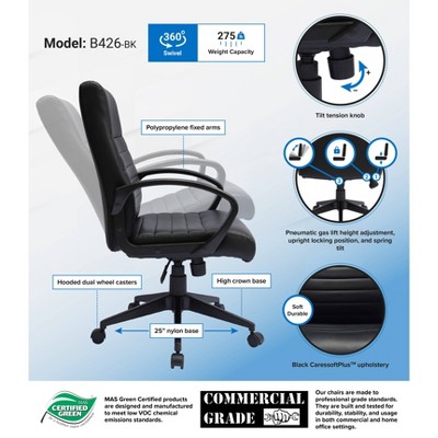 Black Ribbed Back High Back Swivel Task Chair with Fixed Arms