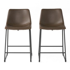 TiramisuBest Set of 2 Bar Stools, 30in Faux Leather Barstool Dining Chairs with PU Upholstery and Steel Frame (Brown) - 1 of 4