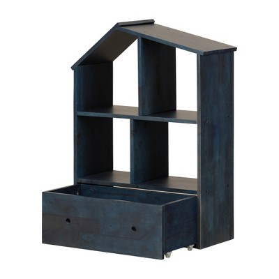 Scandinavian House-Shaped Kids Bookcase with Storage in Dark Blue