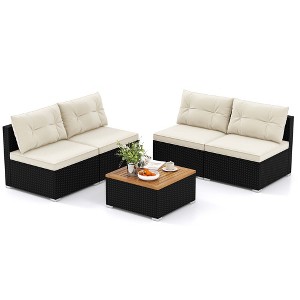 Costway 5 Piece Outdoor Furniture Set with Seat & Back Cushions Acacia Wood Tabletop - 1 of 4