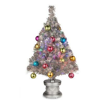 National Tree Company 32 Inch Decorated Fiber Optic Artificial Mini Holiday Tree Decoration with Multi Color Lights and Ball Ornaments