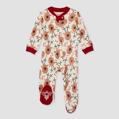 Image of Burt's Bees Baby® Reindeer Sleep N' Play Pajama - Off-White Newborn