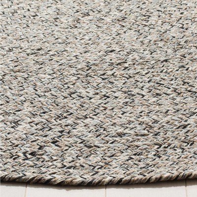 Ivory and Steel Grey Braided Round Wool Cotton Rug, 5' x 5'
