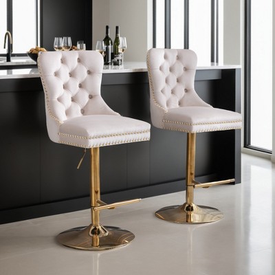 Velvet Swivel Bar Stools Set of 2 with Upholstered Back, Adjustable Counter Height Barstools, Bar Chairs for Home Bar - Leovsnove